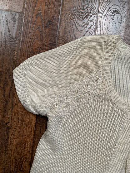 Vintage Clothing - Short Sleeve Knit Cardigan - Cream - Worthington - Large