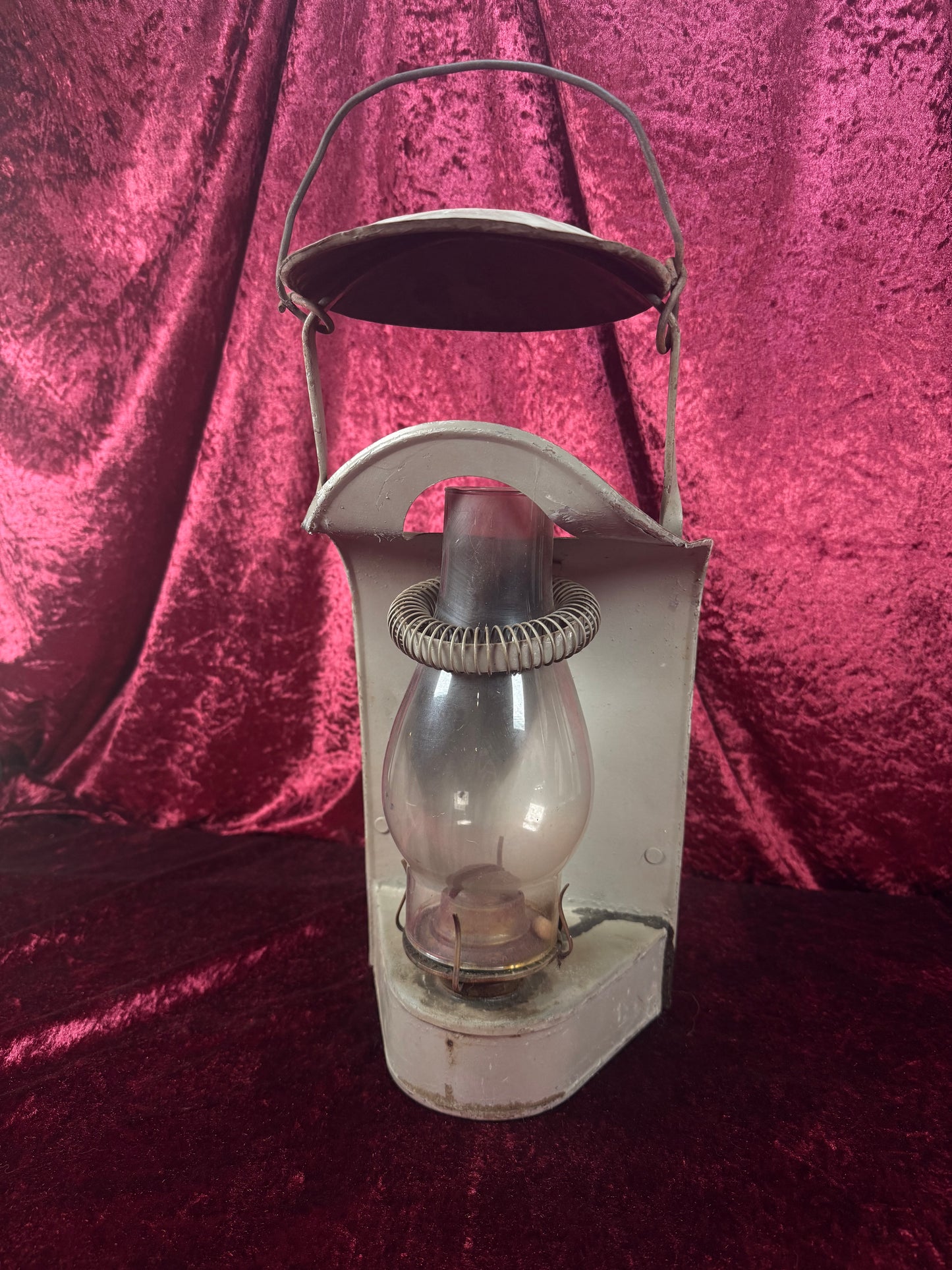 Antique Metal Railroad Wall Mount Oil Lantern – Gray Hurricane Lamp Glass Chimney - Eagle
