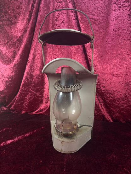 Antique Metal Railroad Wall Mount Oil Lantern – Gray Hurricane Lamp Glass Chimney - Eagle