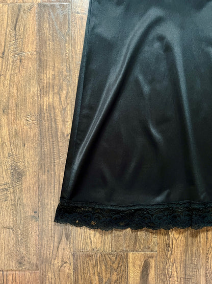 Vintage Nylon Spaghetti Strap Slip Dress - Black Lace Trim Nightgown