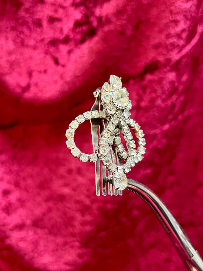 Vintage Accessory - Hair Clip - Round Cut Clear Rhinestone - Floral Spiral Design