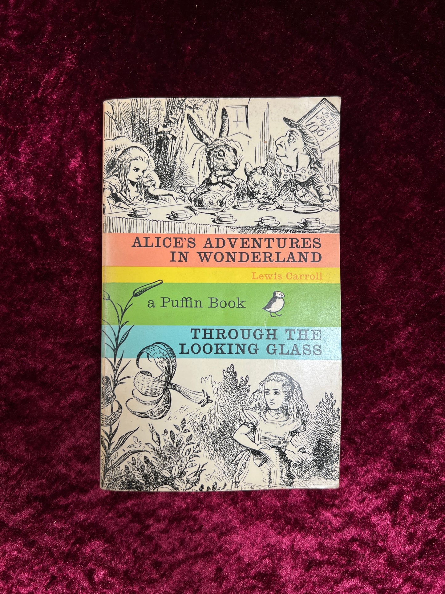 Vintage Paperback Book - Alice's Adventures in Wonderland and Through the Looking Glass - Lewis Carroll - Puffin 1972