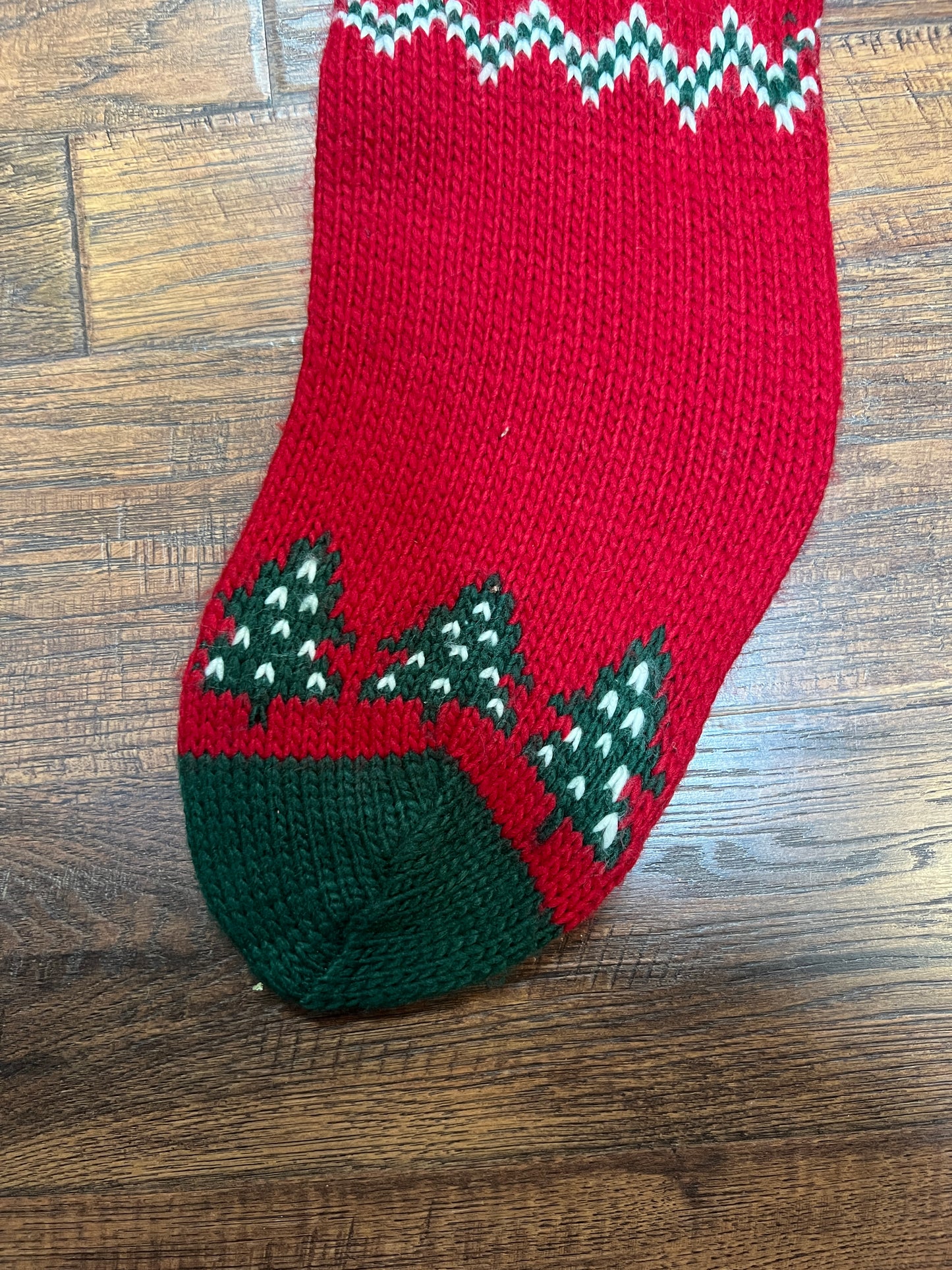 Vintage Christmas - Knit Stocking - White Reindeer on Red