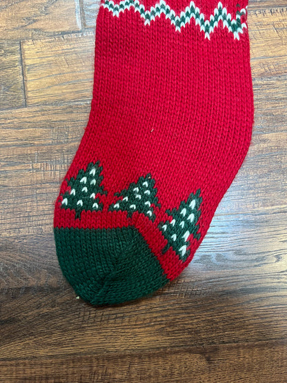 Vintage Christmas - Knit Stocking - White Reindeer on Red