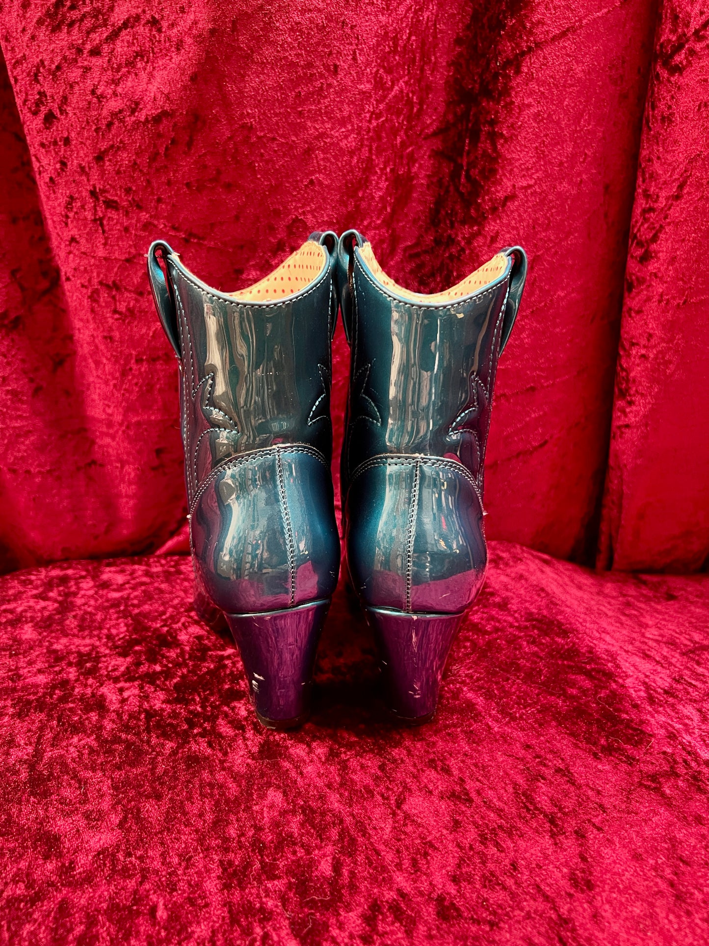 Vintage Style Shoes - Heeled Cowboy Boots - Electric Blue - Size 5 - But Another Innocent Tale (BAIT)