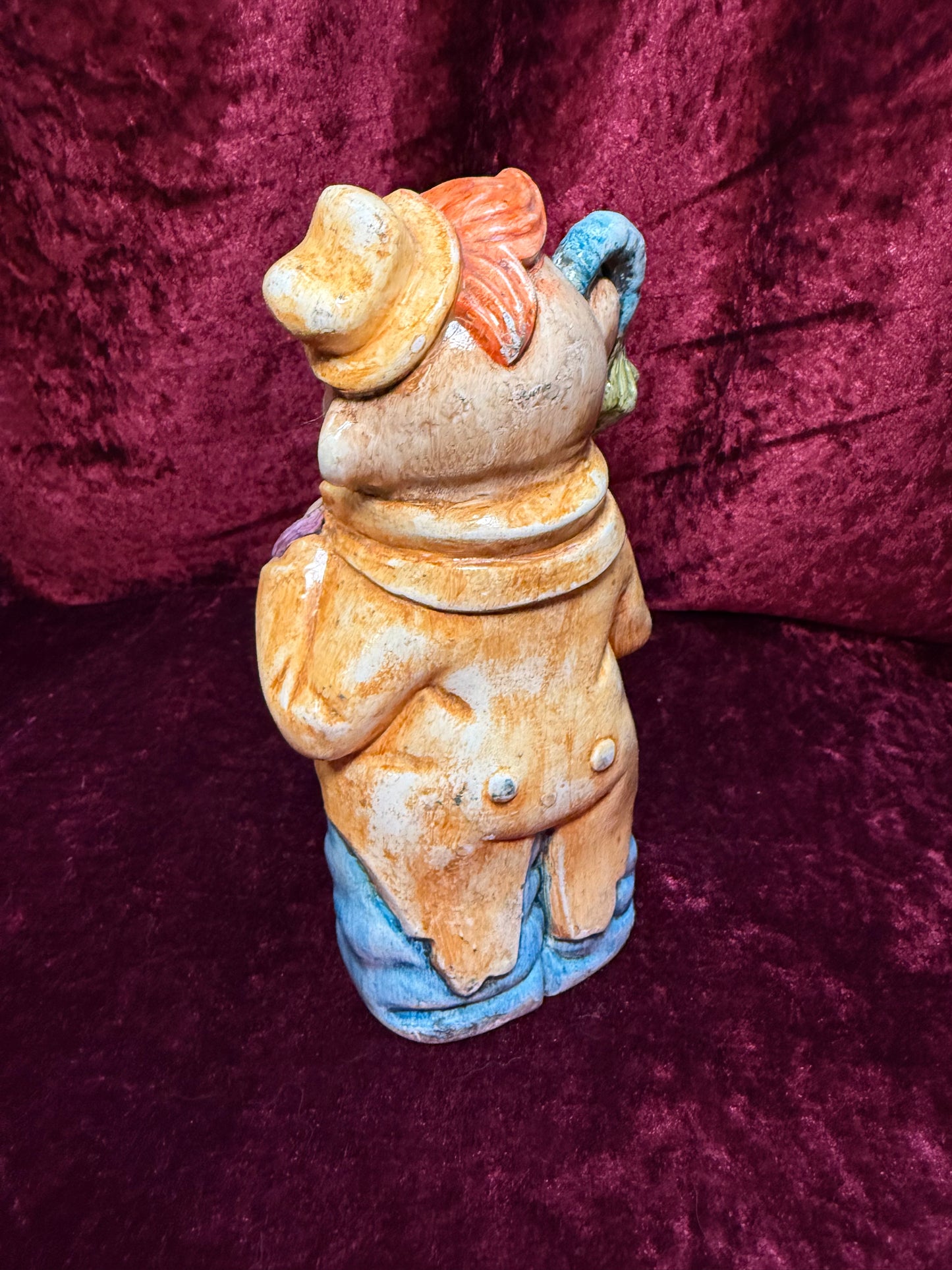 Vintage Clown Art - Whimsical Ceramic Figure - Hobo Clown with Umbrella
