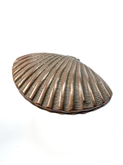 Vintage Solid Brass Trinket Dish - Clam Shell Shaped Hinged Box