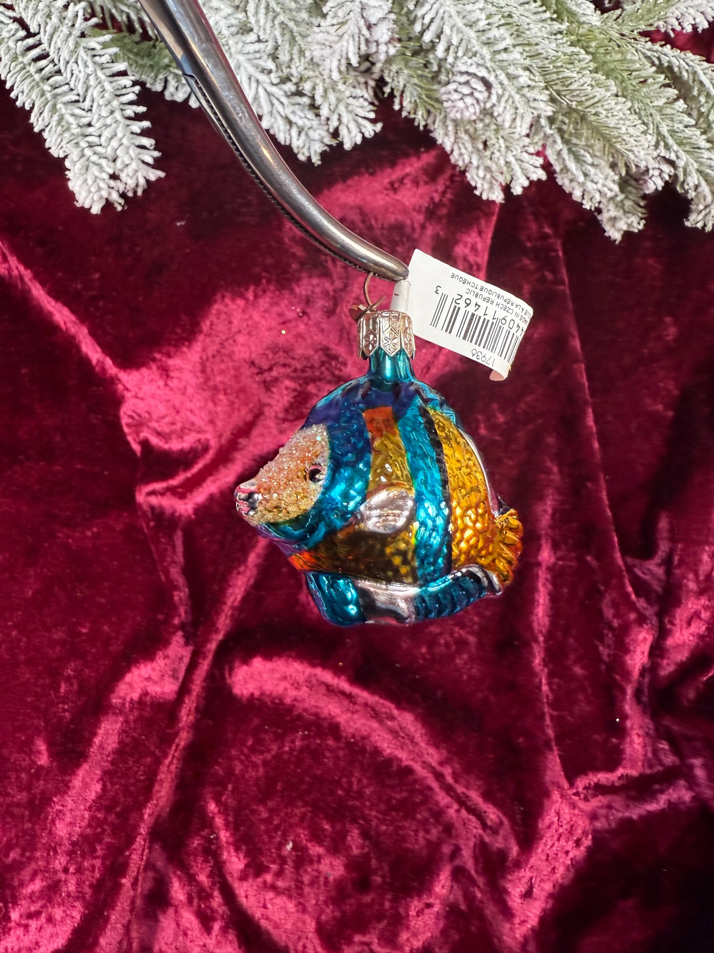 Vintage Christmas - Handblown Glass Ornament - Blue-Yellow Exotic Fish - Department 56