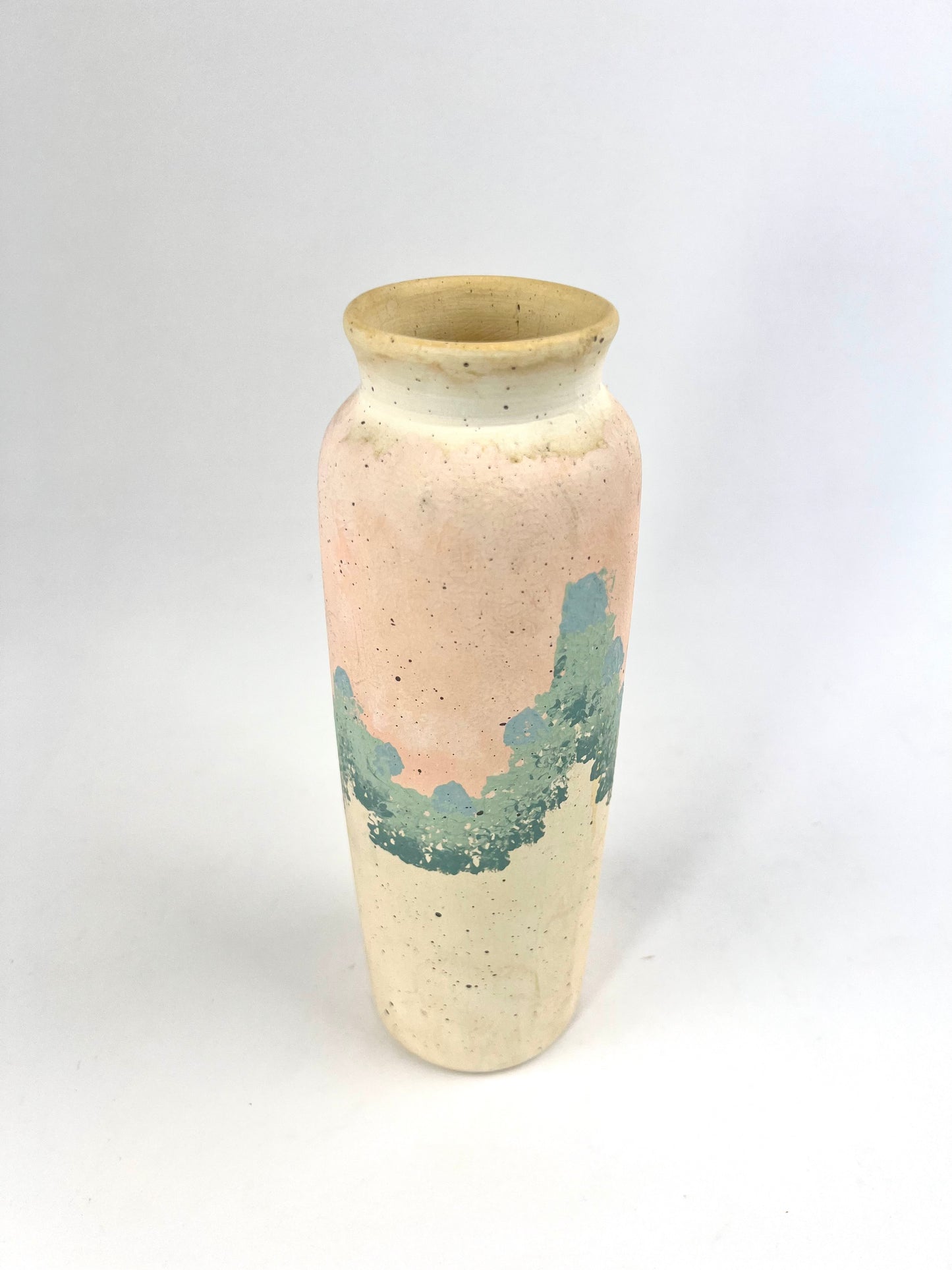 Handpainted Tall Ceramic Vase | Pink, Blue, and White