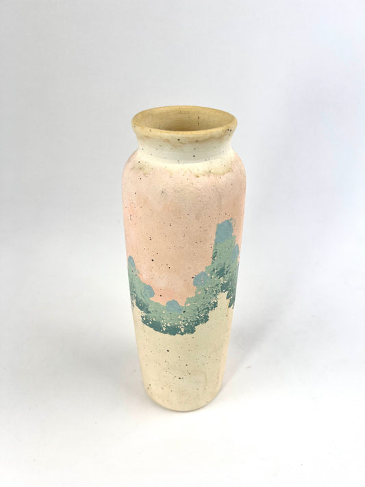 Handpainted Tall Ceramic Vase | Pink, Blue, and White