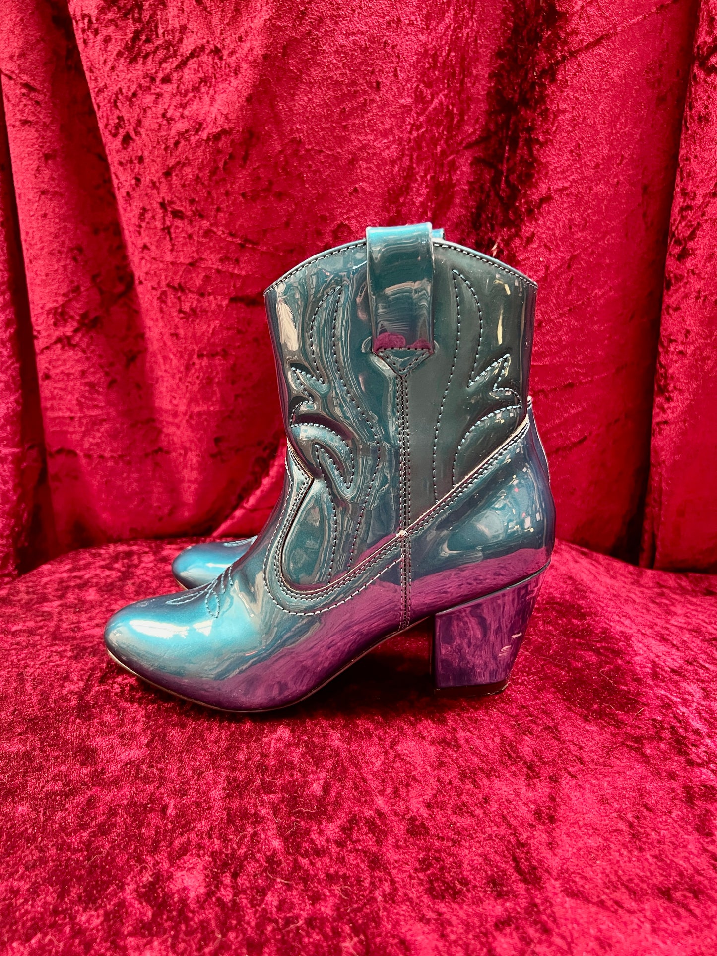 Vintage Style Shoes - Heeled Cowboy Boots - Electric Blue - Size 5 - But Another Innocent Tale (BAIT)