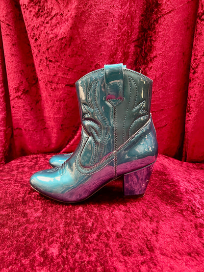 Vintage Style Shoes - Heeled Cowboy Boots - Electric Blue - Size 5 - But Another Innocent Tale (BAIT)