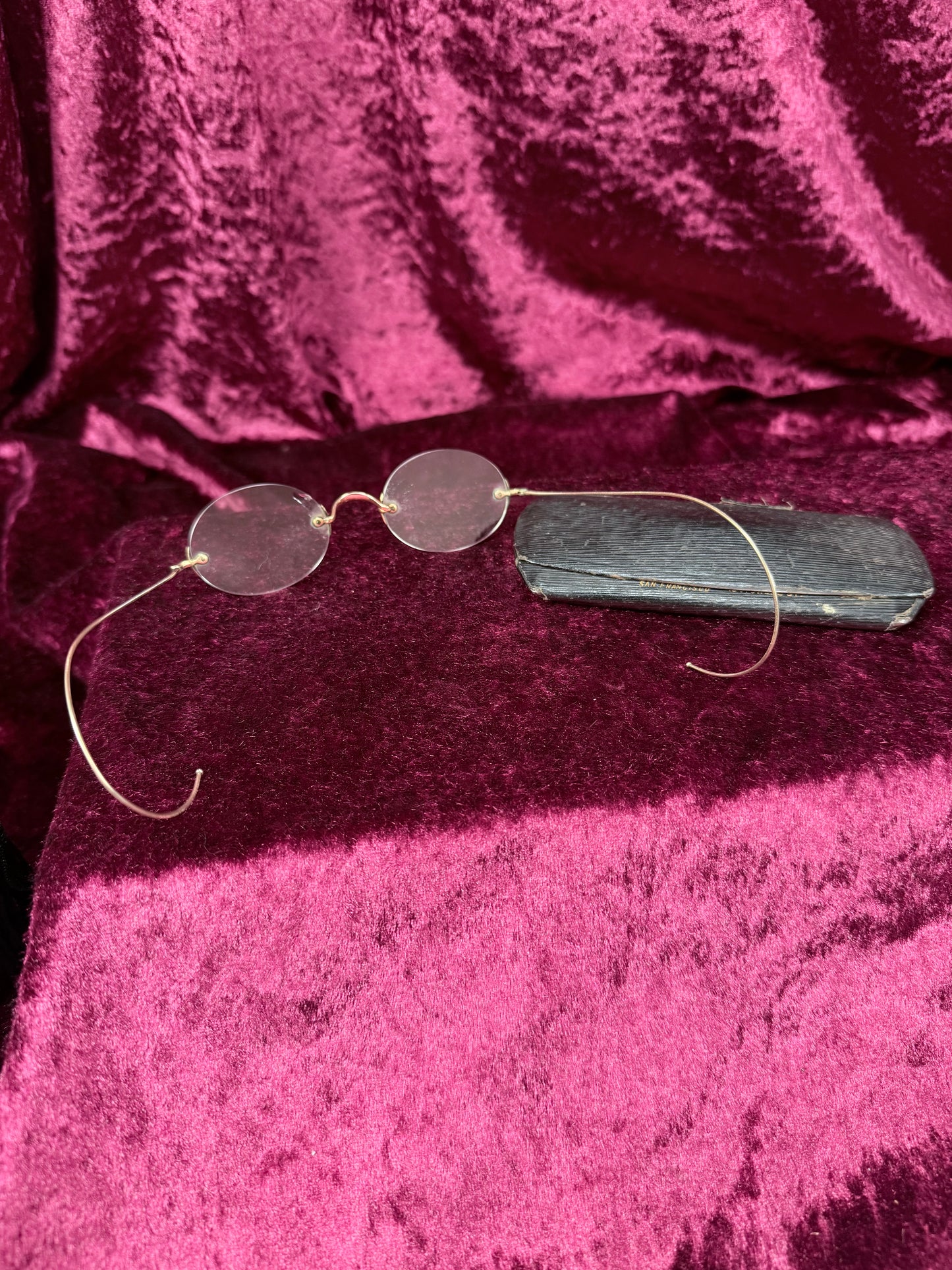 Antique Gold Filled Pince-Nez Eyeglasses – Rimless Spectacles with Chinn-Beretta San Francisco Case