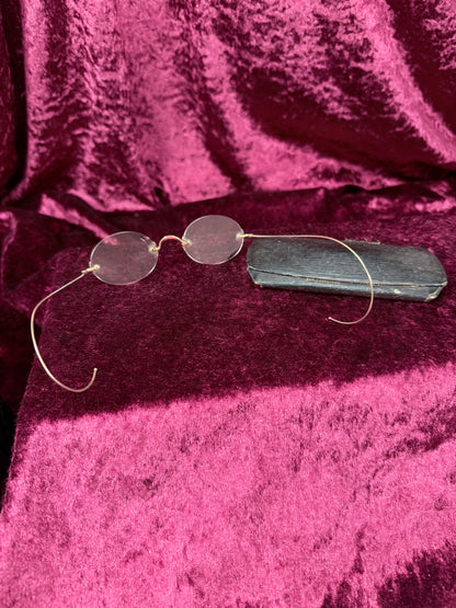 Antique Gold Filled Pince-Nez Eyeglasses – Rimless Spectacles with Chinn-Beretta San Francisco Case