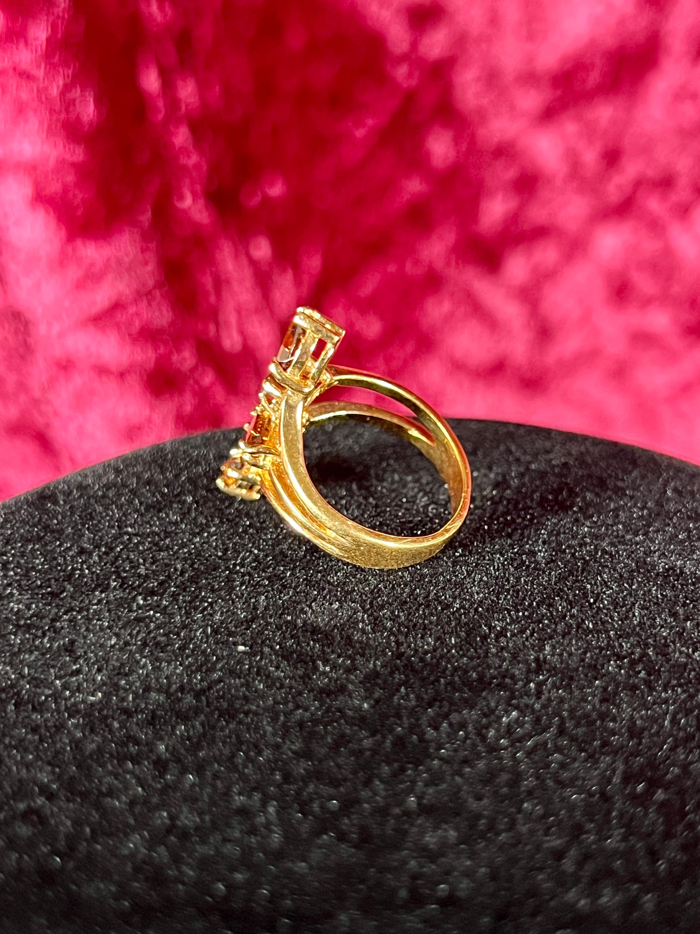 Vintage 18K HGE Cocktail Ring – Marquise Cut Amber Rhinestones - Size 5
