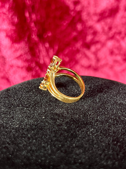Vintage 18K HGE Cocktail Ring – Marquise Cut Amber Rhinestones - Size 5