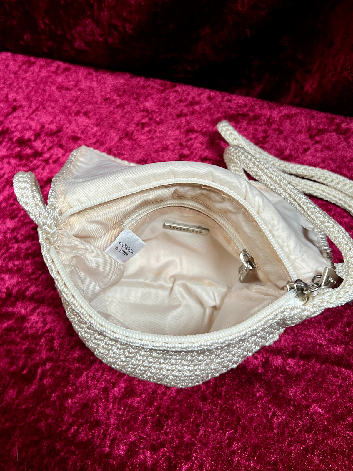 Vintage The Sak Crochet Crossbody Bag - Sandy White Mini Flap Purse