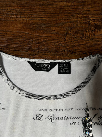 Vintage Take Two Cotton Graphic Top — Paris Eiffel Tower Sequin Print - Size Large