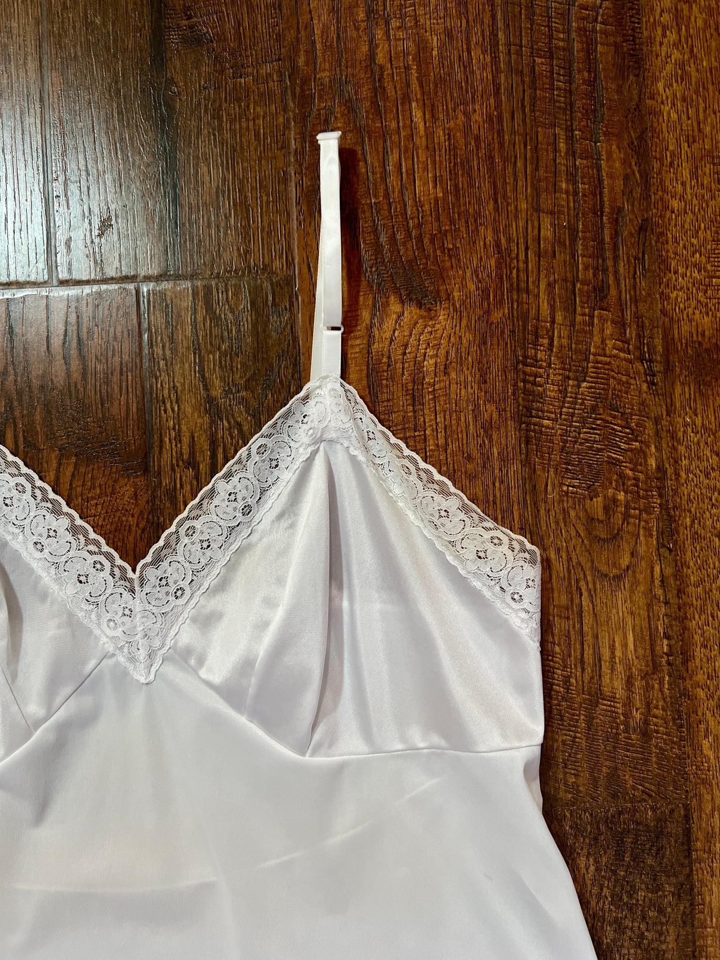 Vintage White Nylon Above The Knee Slip Dress - Lace Trim - Gilligan O'Malley