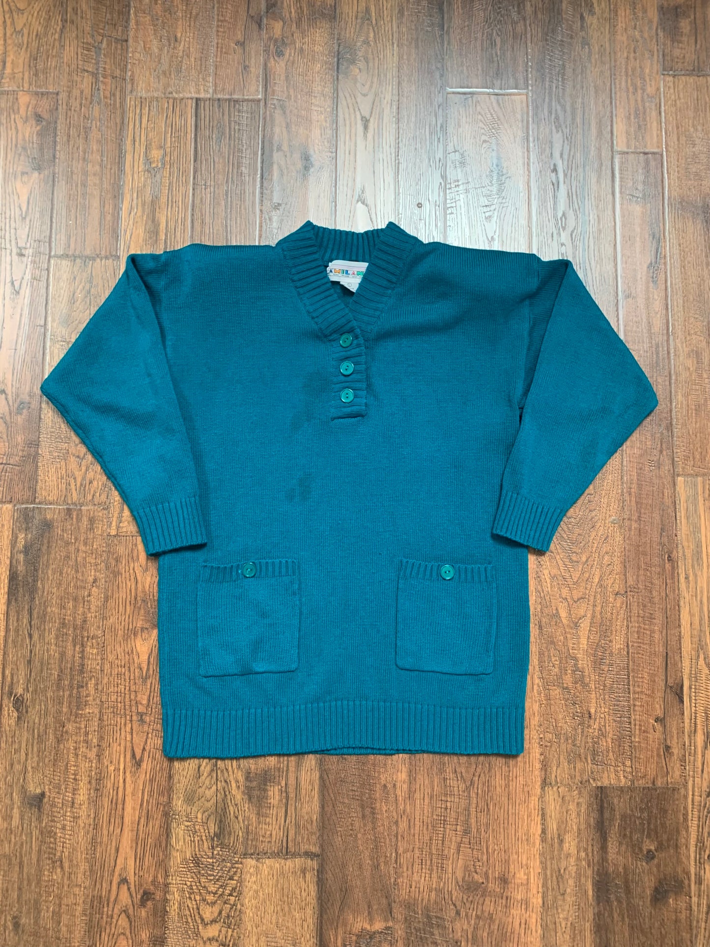 Vintage Clothing - V-Neck Sweater - Teal - A'Milano - Large