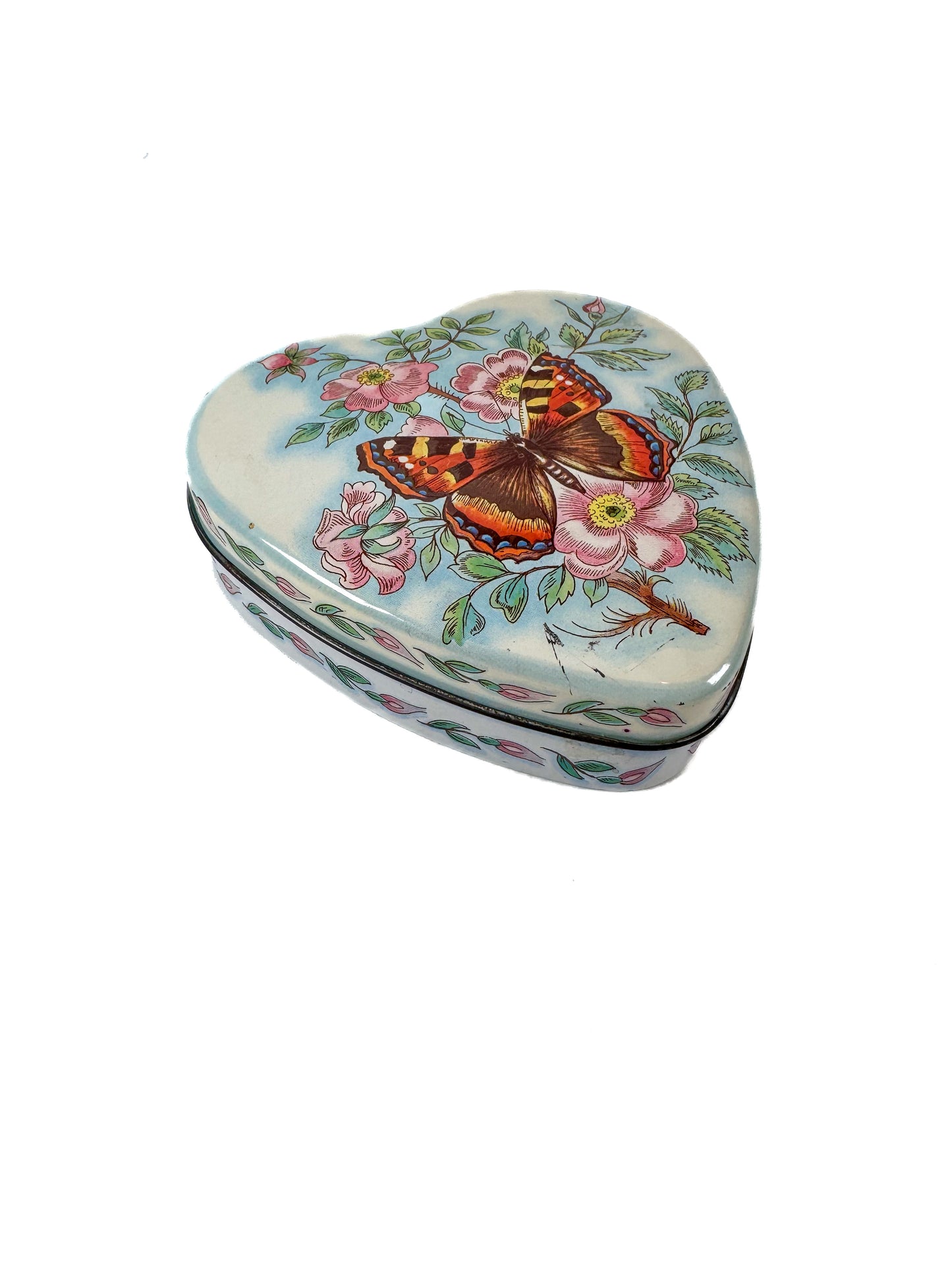 Vintage Tin - Daher Heart Shaped Box with Butterfly - 1970s