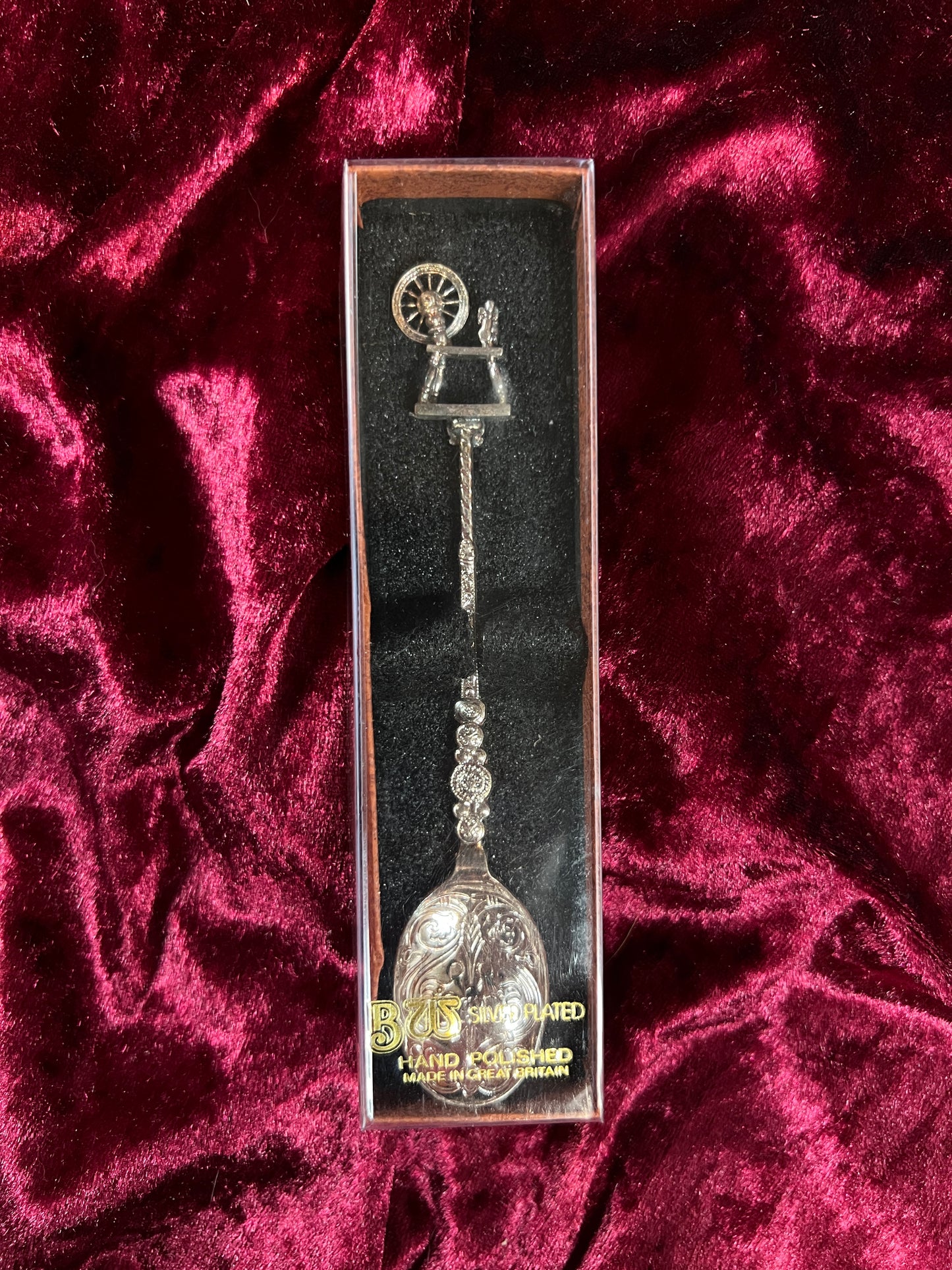 Vintage BW Silver Plated Spoon - Spinning Spindle Wheel Souvenir Collectible
