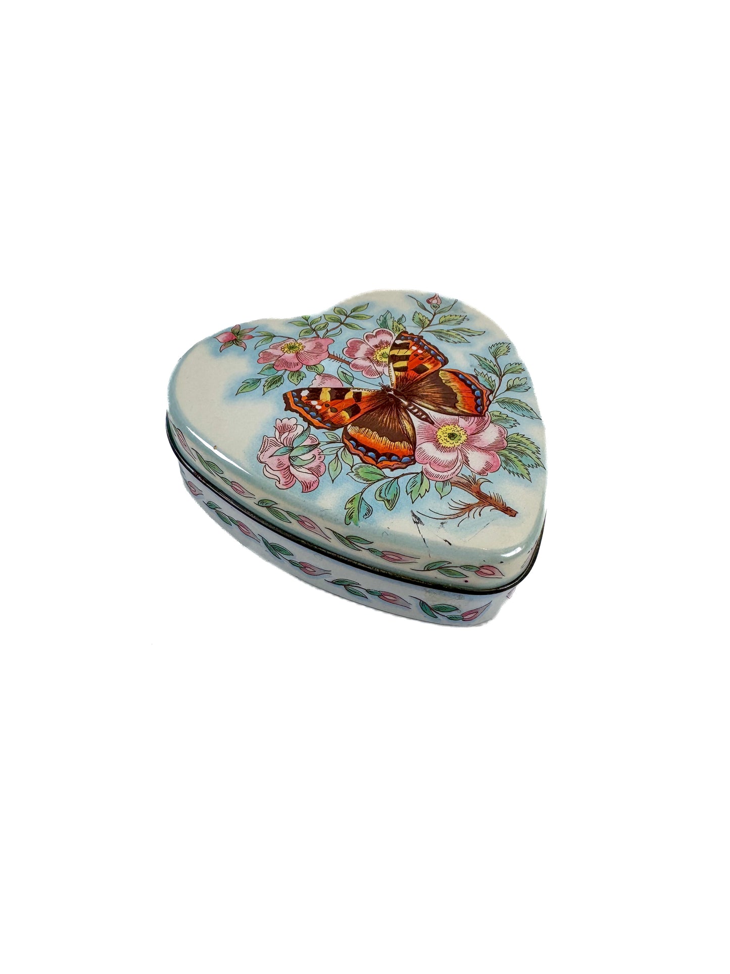 Vintage Tin - Daher Heart Shaped Box with Butterfly - 1970s