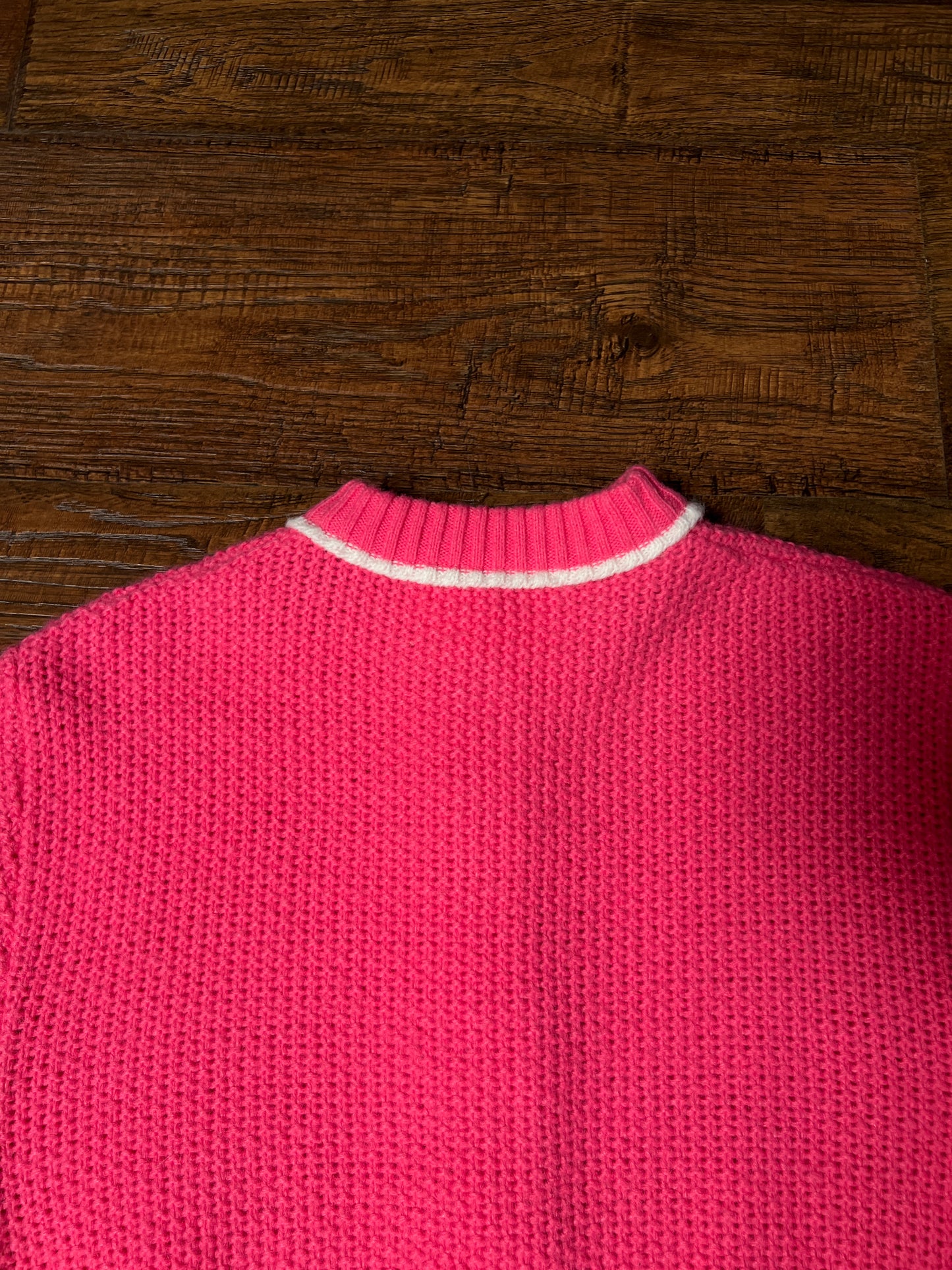 Vintage Catalina Knit Cardigan - Bubblegum Pink White Trim Button Front Sweater - Small