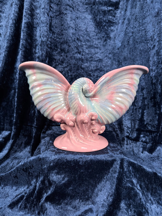 Vintage Ceramic Royal Haeger Nautilus Shell Vase – Pink Multicolor Drip Glaze