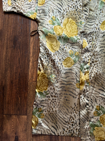 Vintage Robe and Nightgown Nightwear Set - Animal and Yellow Rose Print - Night Essence