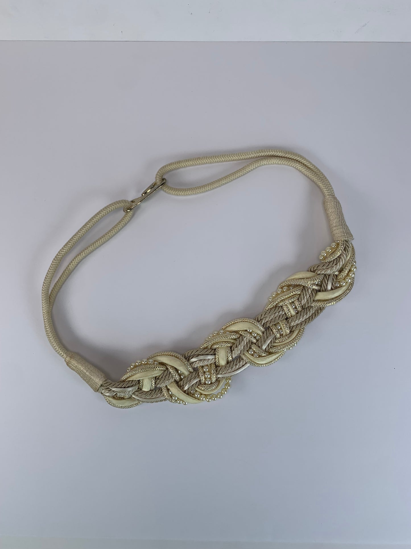 Vintage Waist Belt - Braided Cream Rope & Pearls