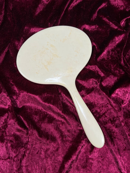 Vintage Celluloid Hand Mirror – French Ivory Beveled Glass Vanity Mirror