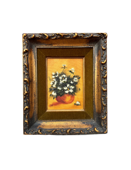 Vintage Miniature Framed Wall Art - Floral Oil Painting by Jeril Dean