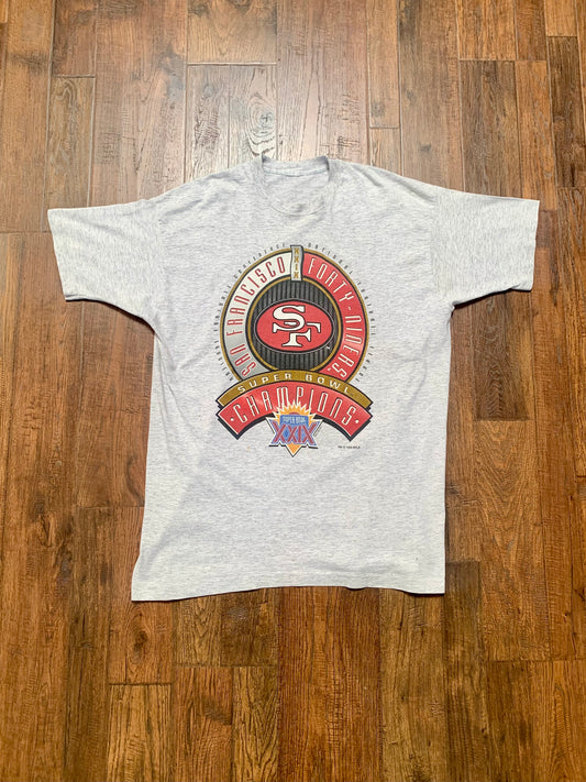 Vintage SF 49ers Super Bowl Champions T-Shirt - Heather Gray - X-Large