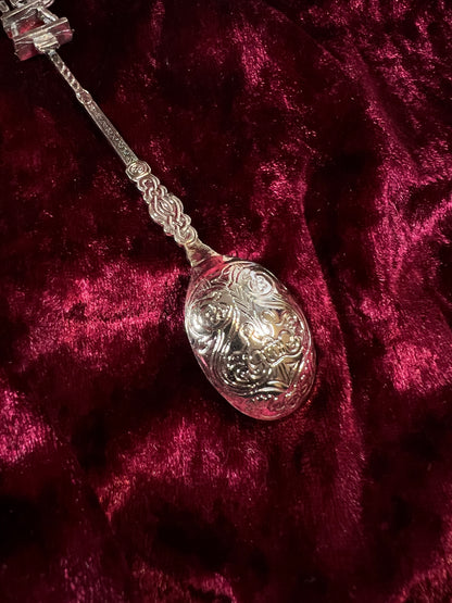 Vintage BW Silver Plated Spoon - Spinning Spindle Wheel Souvenir Collectible