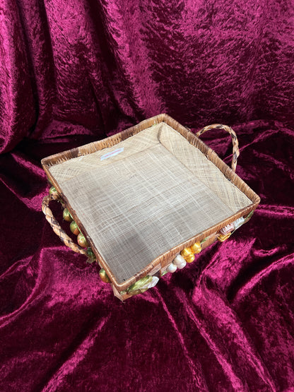 Vintage Raffia Serving Basket - Handwoven Fruit Basket Centerpiece