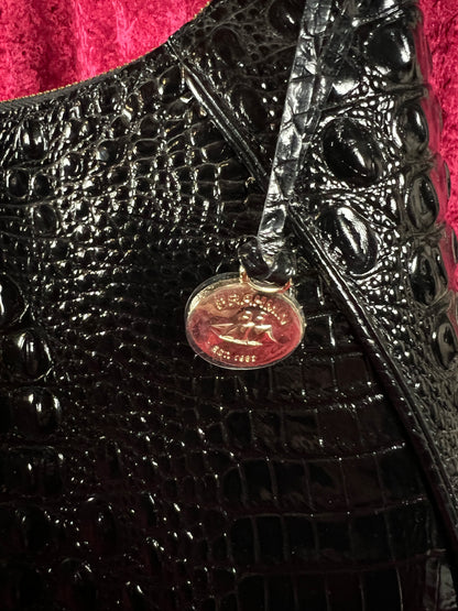 Vintage Brahmin Black Melbourne Leather Hobo Bag - Croc Embossed Shoulder Purse