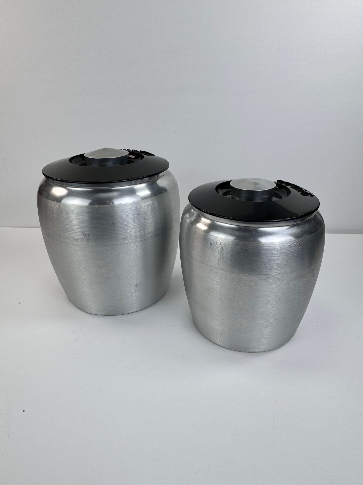 Vintage Kromex Aluminum Canister Set - Flour & Sugar - Black Lid