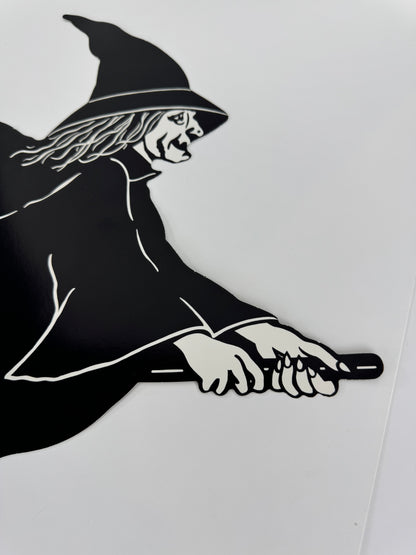 Vintage Halloween Die Cut - Black and White Witch on Broomstick - Rare Beistle Co. 1989