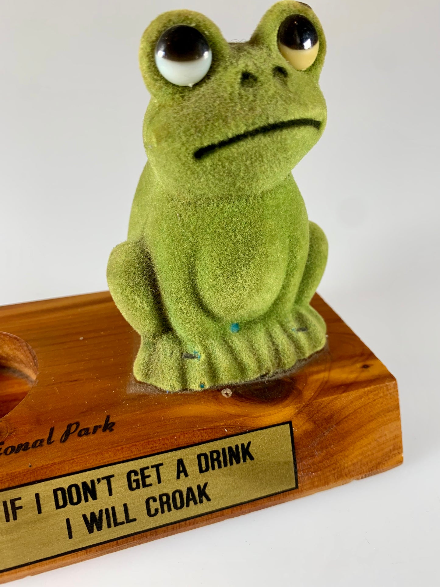 Vintage Yellowstone Souvenir Shot Glass Holder w/ Frog - If I Don't Get A Drink I'll Croak