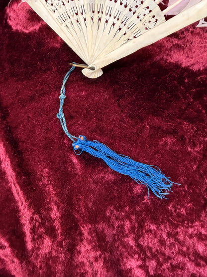 Antique Chinese Handheld Fan - Peacock Feathers and Pierced Bone Staves – Hand Painted