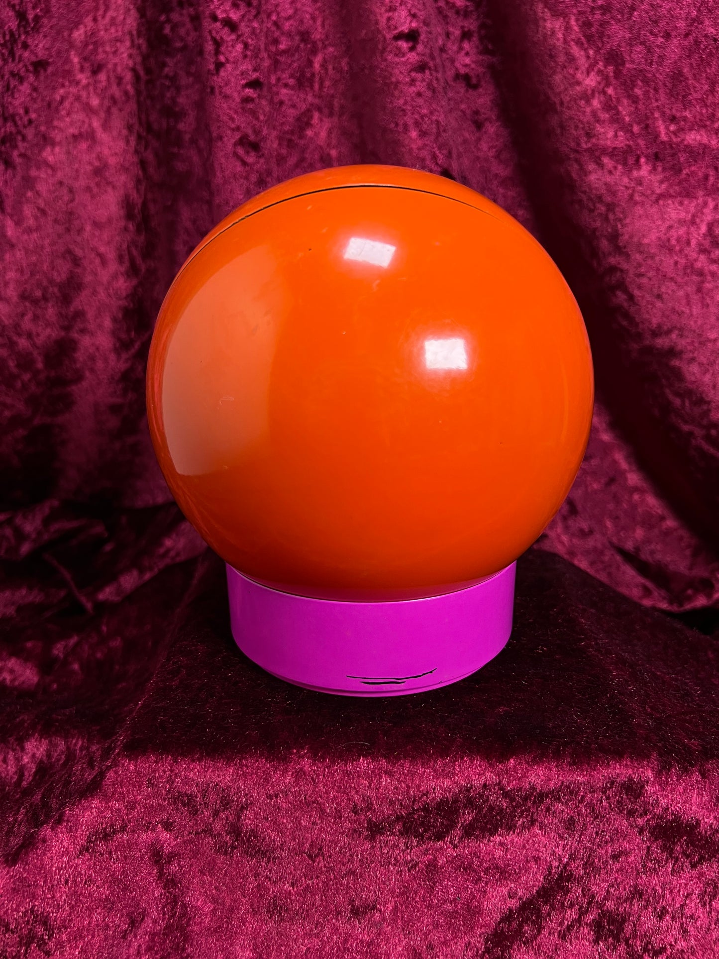 Vintage Plastic Ball Vanity Mirror - Mod Space Age Orange Pink Swivel - Japan