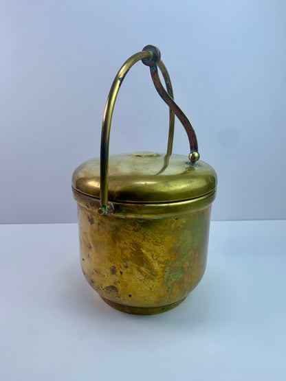 Vintage Barware - Solid Brass Ice Bucket - Hinged Lid - Porcelain Inner - 1920s