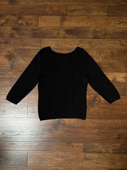 Vintage Hannah Jones Knit Top - Black Rhinestone Lattice Neckline - Medium