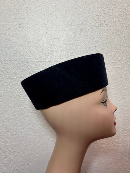 Vintage Accessories - Taqiyah / Kufi Hat - Black Short Pile Lyon Velvet - 22 1/2"