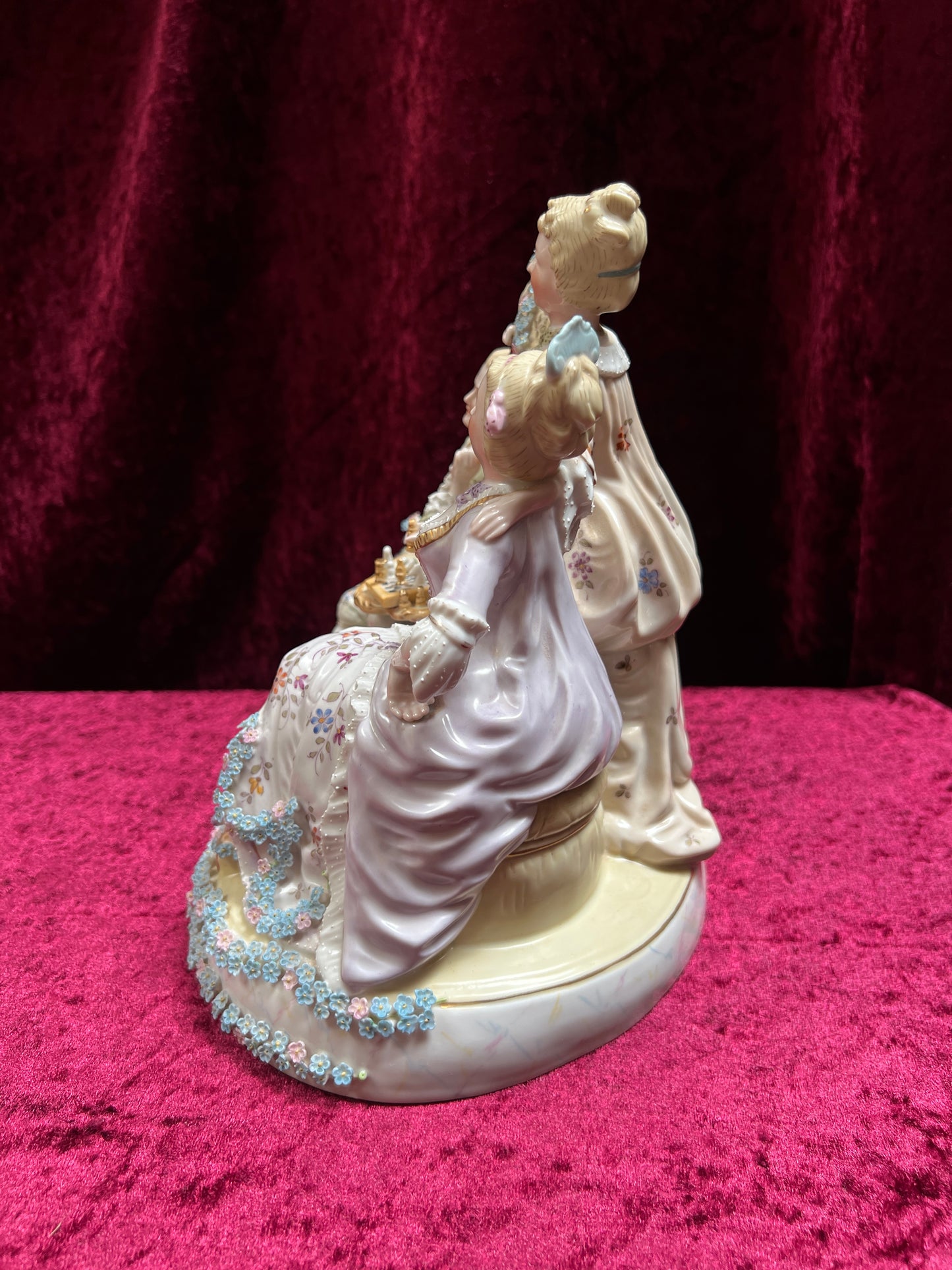 Vintage Porcelain Figurine - Antique Dresden Style Chess Game German Saxe Group