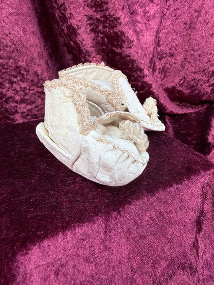 Antique Leather Baby Shoes – Handcrafted Lace Trim Christening Booties