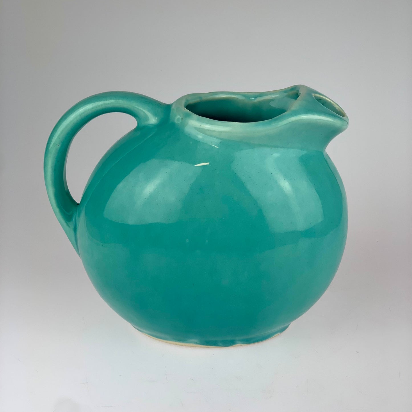 1940s Aqua Blue Slant Ball Pitcher w/ Ice Lip - Marked USA