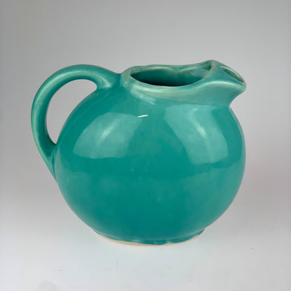 1940s Aqua Blue Slant Ball Pitcher w/ Ice Lip - Marked USA