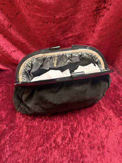 Vintage Accessories - Kiss Lock Evening Clutch - Genuine Black Suede Leather - Italy